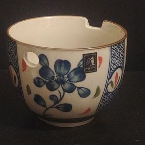 Miyabi Signed Porcelain Japanese Rice Bowl  Gray Blue Red Floral